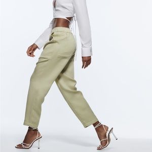 Zara Linen Blend Soft Jogger Style High Rise Relaxed Fit Pants NWT